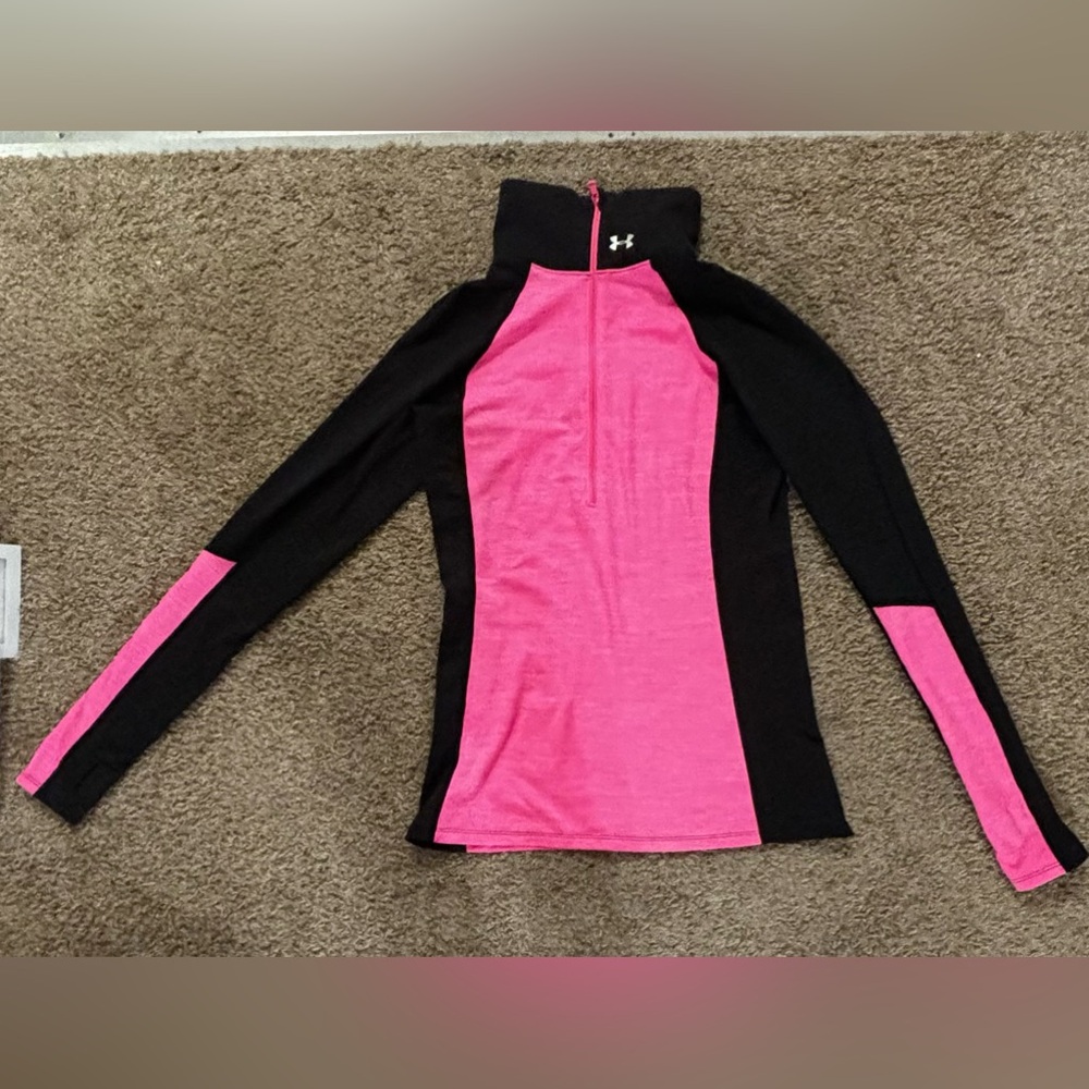Under Armour Women's Pink and Black Sweatshirt 1/4 zipper Pretty Great condition